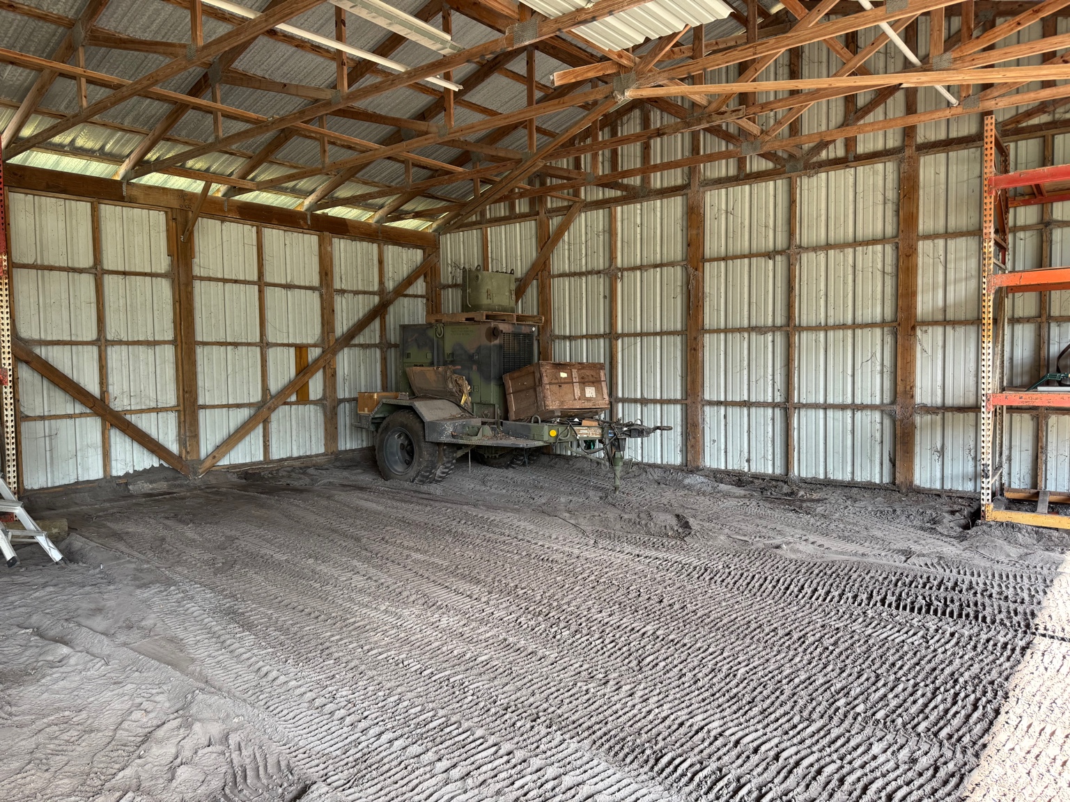 Graded interior of a large shed